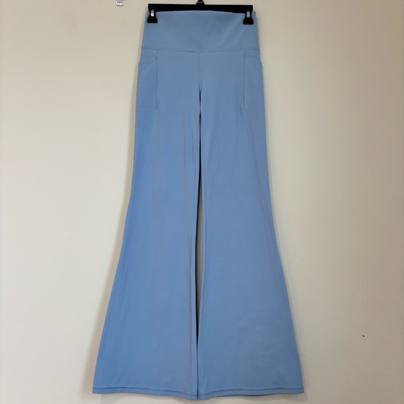 Athleta Pants - ATHLETA legging salutation stash flare leg baby blue high rise pull on yoga pant